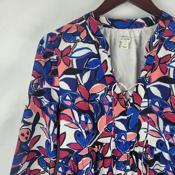 J Crew Womens Lace Up Butterfly Print Dress Size Small Blue Abstract Artsy Work - Picture 3 of 9